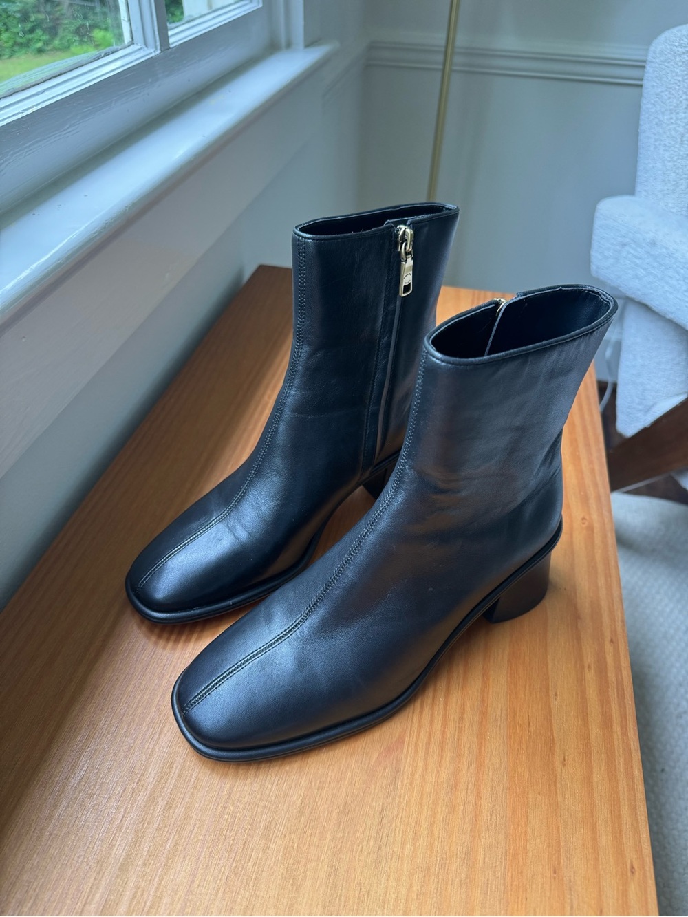Coach Gigi Black Square Toe Leather Ankle Booties 8 Block Heel Boots